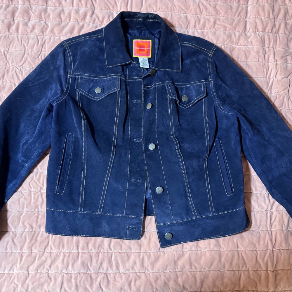 Cropped Trucker Jacket - Blue Leather - Picture 2 of 3
